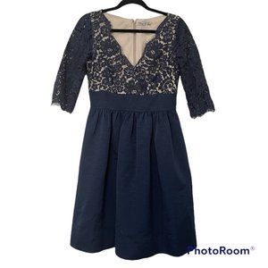 Eliza J Blue Lace & Faille Empire Waist Midi Dress 6
